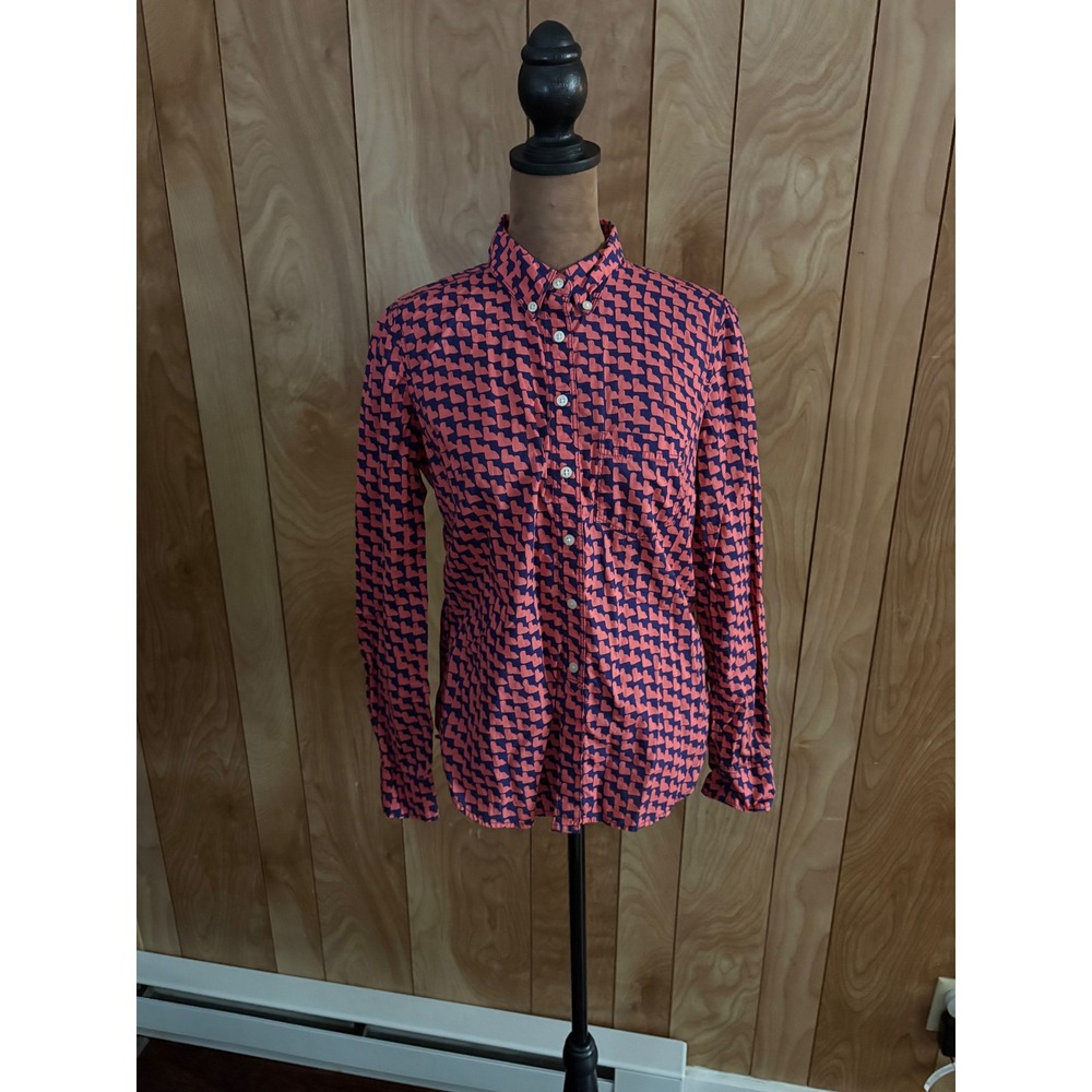 Gap The Shrunken Boyfriend Shirt‎ Womens XS Pink Navy Heart Print Button Down